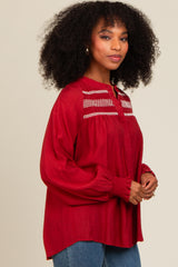 Rust Embroidered Smocked Blouse