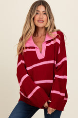 Red Striped Collared Maternity Sweater