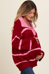 Red Striped Collared Maternity Sweater