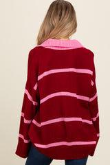 Red Striped Collared Maternity Sweater