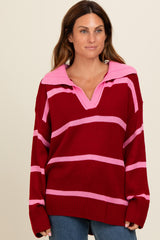 Red Striped Collared Sweater