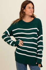 Forest Green Striped Side Slit Maternity Sweater