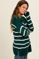 Forest Green Striped Side Slit Sweater