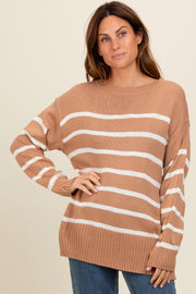 Taupe Striped Side Slit Sweater