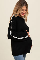 Black Contrast Stitch Maternity Sweater