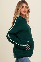 Forest Green Contrast Stitch Maternity Sweater