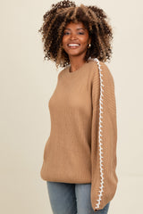 Taupe Contrast Stitch Maternity Sweater