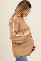 Taupe Contrast Stitch Maternity Sweater