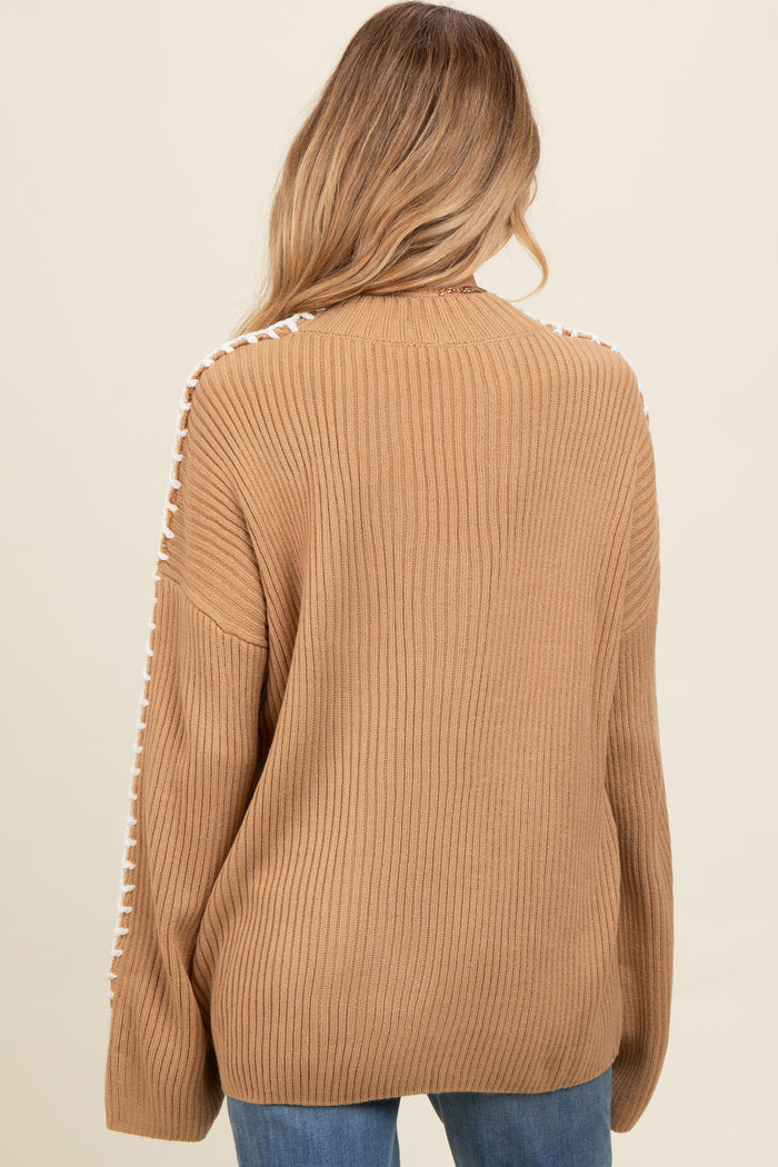 Taupe Contrast Stitch Maternity Sweater