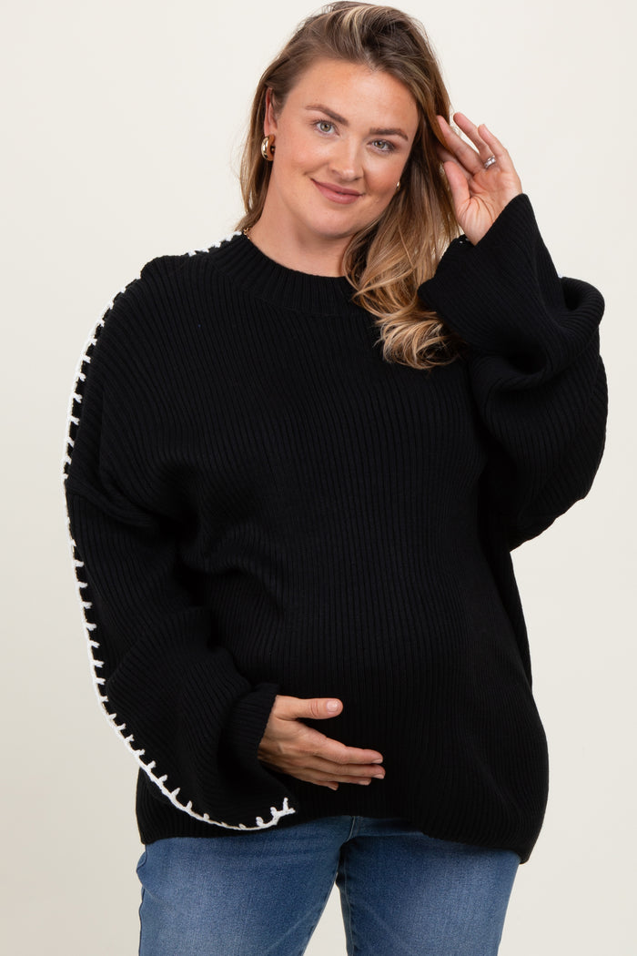 Black Contrast Stitch Maternity Plus Sweater