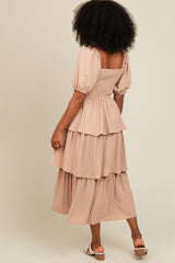 Mocha Smocked Body Ruffled Tiered Midi Dress