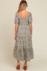 Cream Floral Leopard Print Maternity Midi Dress