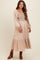 Beige Contrast Smocked Balloon Sleeve Maternity Midi Dress