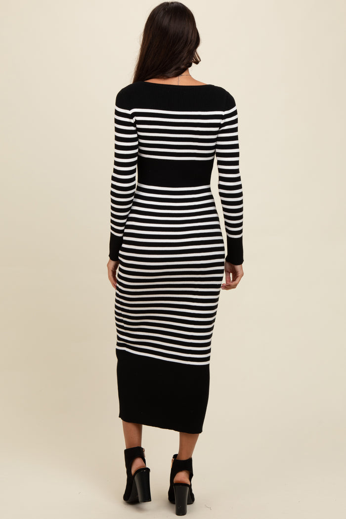 Black Striped Midi Sweater Dress