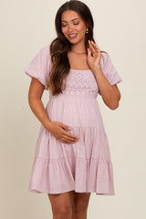 Light Pink Crochet Tiered Maternity Dress