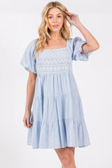 Light Blue Crochet Tiered Maternity Dress