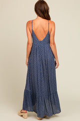 Blue Floral Tie Front Maxi Dress