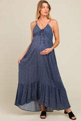 Blue Floral Tie Front Maternity Maxi Dress