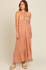 Beige Floral Tie Front Maternity Maxi Dress