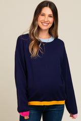 Navy Blue Colorblock Trim Maternity Sweater