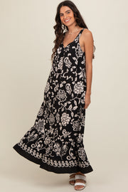 Black Floral Tie Back Maxi Dress