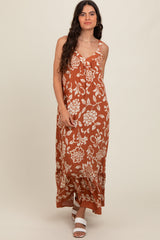 Rust Floral Tie Back Maxi Dress