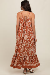 Rust Floral Tie Back Maxi Dress