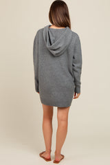 Grey Hooded Front Pocket Maternity Sweater Dress