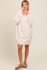 Cream Hooded Front Pocket Sweater Dress