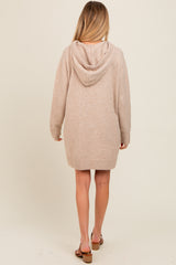 Taupe Hooded Front Pocket Maternity Sweater Dress