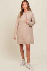 Taupe Hooded Front Pocket Sweater Dress