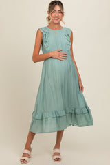 Jade Texture Ruffle Accent Maternity Midi Dress