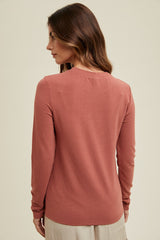 Rust Basic Fitted Long Sleeve Top