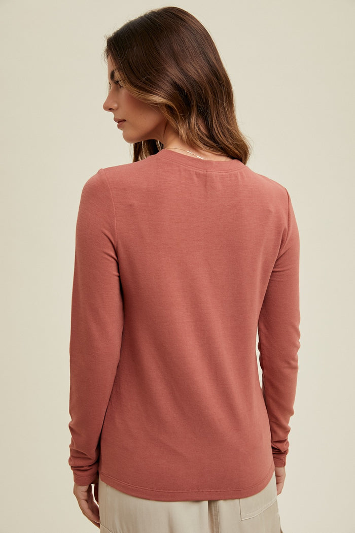 Rust Basic Fitted Long Sleeve Top