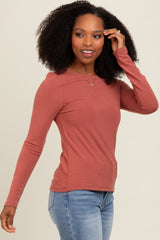 Rust Basic Fitted Long Sleeve Top