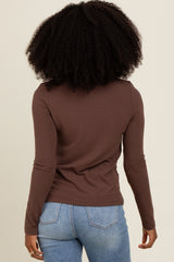 Brown Basic Fitted Long Sleeve Top