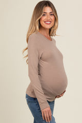 Mocha Basic Fitted Maternity Long Sleeve Top