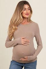 Mocha Basic Fitted Maternity Long Sleeve Top