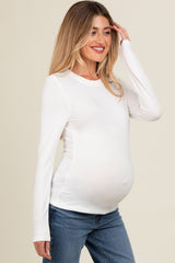 White Basic Fitted Maternity Long Sleeve Top