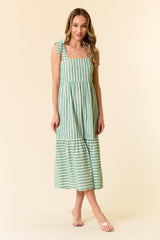 Jade Striped Shoulder Tie Maternity Midi Dress