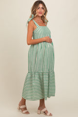 Jade Striped Shoulder Tie Maternity Midi Dress