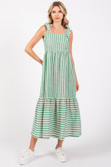 Jade Striped Shoulder Tie Midi Dress