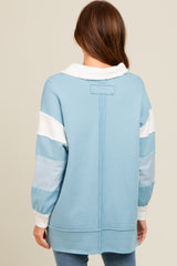 Blue Colorblock Stripe Polo Pullover Top