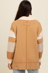 Mocha Colorblock Stripe Polo Pullover Top