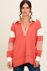 Rust Colorblock Stripe Maternity Polo Pullover Top