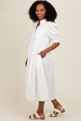 White Half Zip Midi Dress