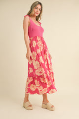 Fuchsia Floral Colorblock Midi Dress