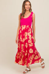 Fuchsia Floral Colorblock Midi Dress