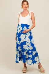 Royal Blue Floral Colorblock Maternity Midi Dress