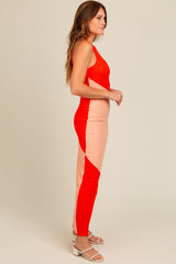 Orange Colorblock Fitted Maxi Dress